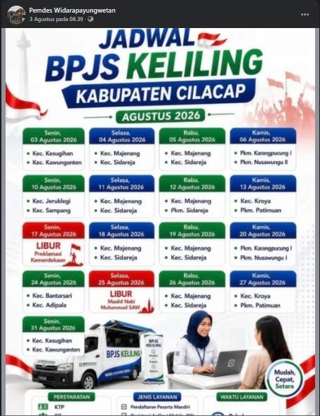 Jadwal BPJS Keliling Kabupaten Cilacap Agustus 2026
